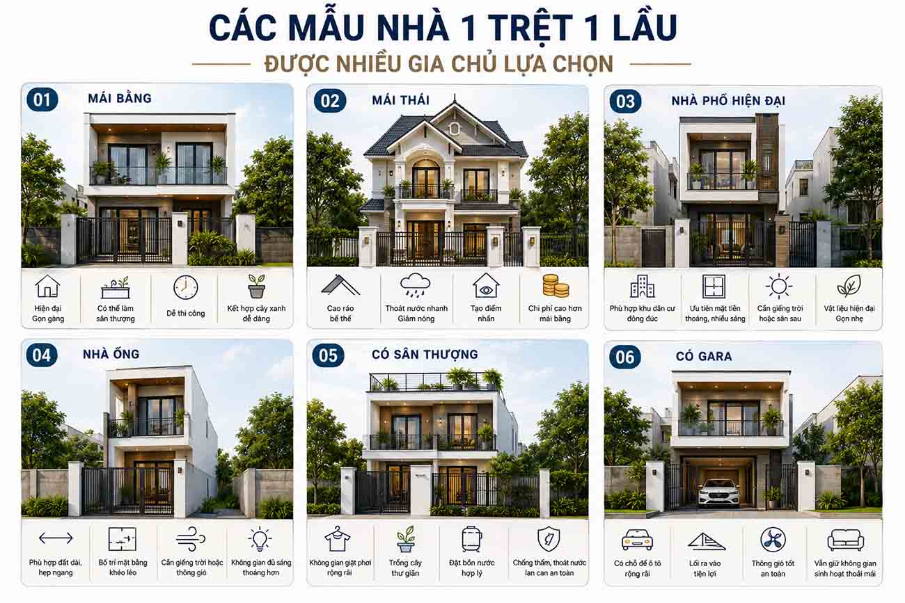 Các mẫu nhà 1 trệt 1 lầu