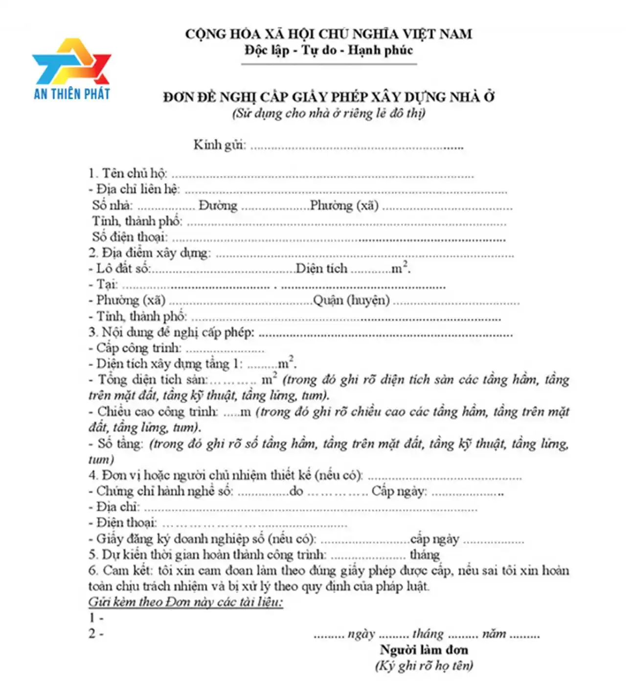 Mẫu đơn sửa nhà