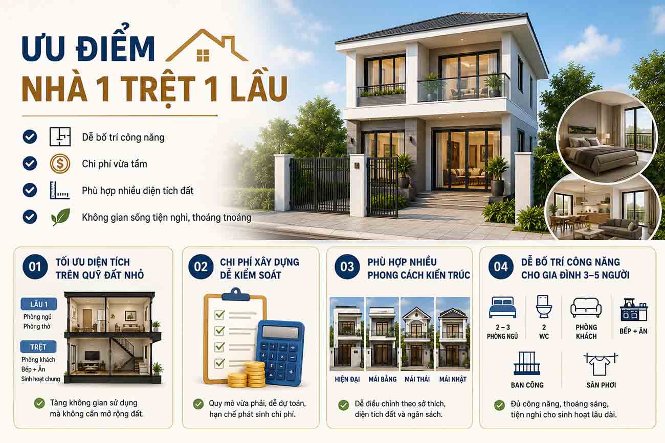 Ưu điểm của nhà 1 trệt 1 lầu