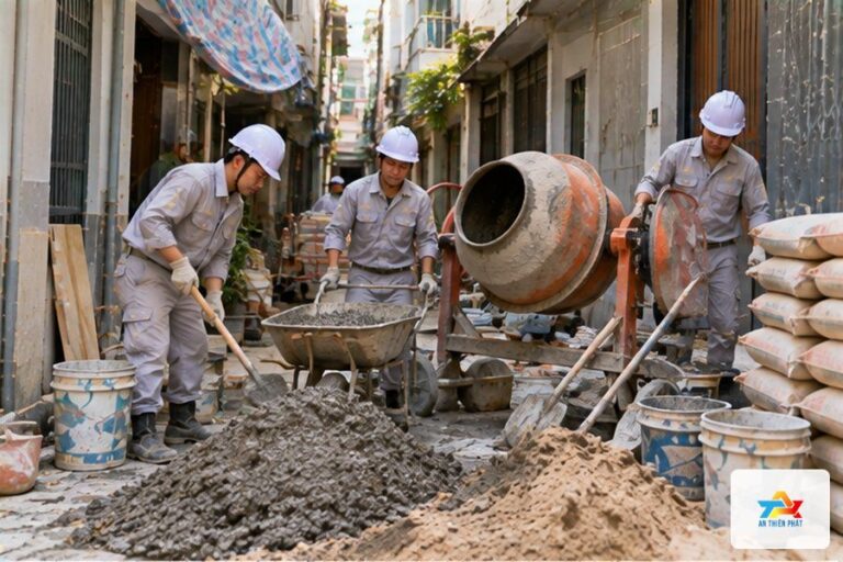 Bê tông trộn tay hay bê tông tươi bơm – Vì sao sửa nhà trong hẻm nhỏ tốn hơn nhà mặt tiền?