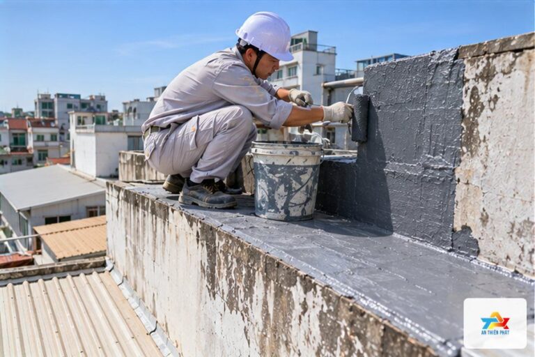 Chống thấm đoạn tường lộ phía trên mái nhà bên – Xử lý thấm tường chung từ phía nhà mình được đến đâu?