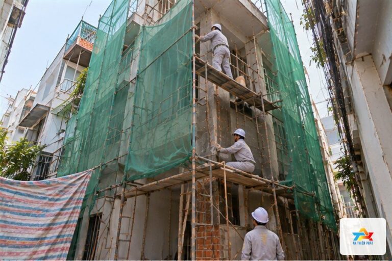 Giàn giáo và che chắn – Vì sao sửa nhà trong hẻm nhỏ tốn hơn nhà mặt tiền?